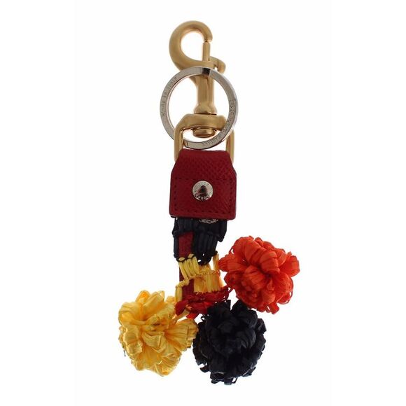 Dolce & Gabbana Gold Yellow Raffia Leather Clasp Finder Chain Women's Keyring
